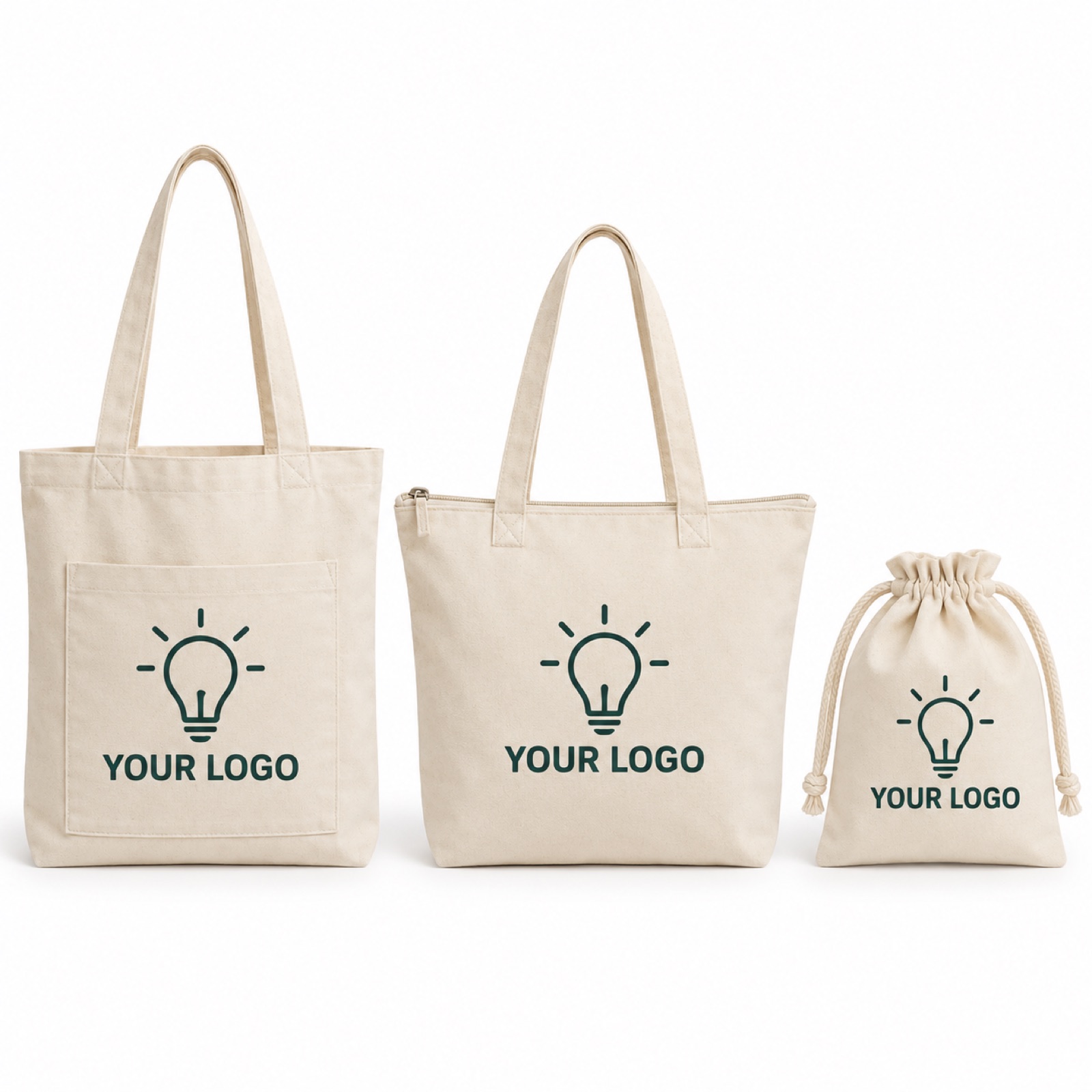 Other canvas bag styles printed with a logo (illustration)