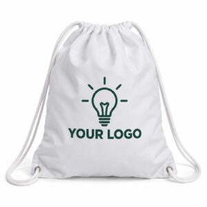 White drawstring bag printed with a one-colour logo (photo)