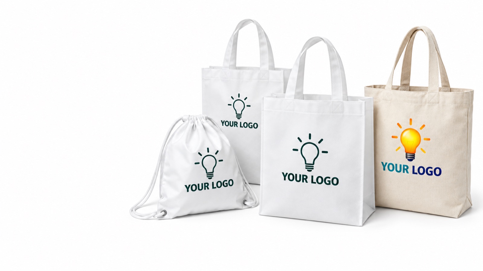 Custom printed non-woven, canvas and drawstring bags (illustration)