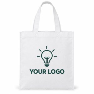 White non-woven tote bag, size M, printed with a one-colour logo (illustration)