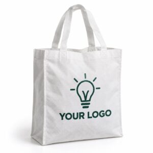 White non-woven tote bag, size M, printed with a one-colour logo (photo)
