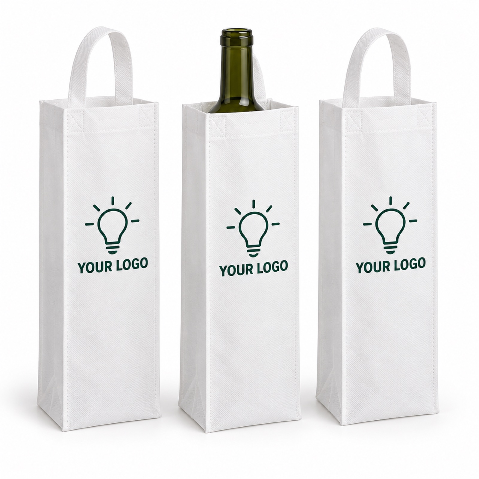 Several printed non-woven wine bags for corporate gifts (illustration)