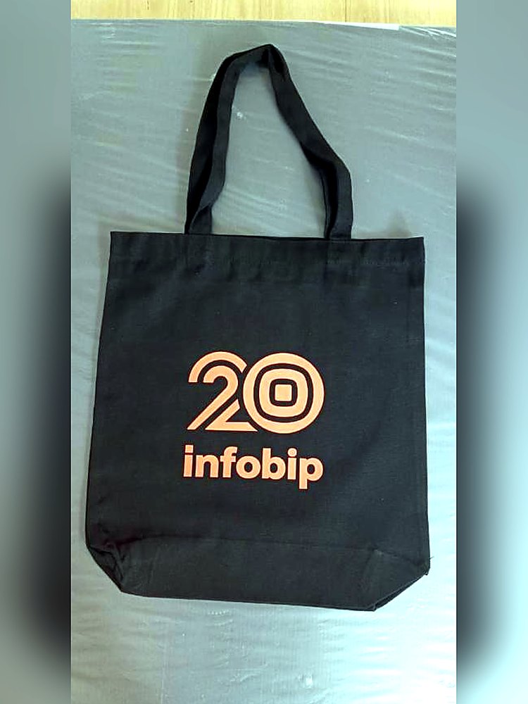 Custom printed bag for a client (black tote infobip)