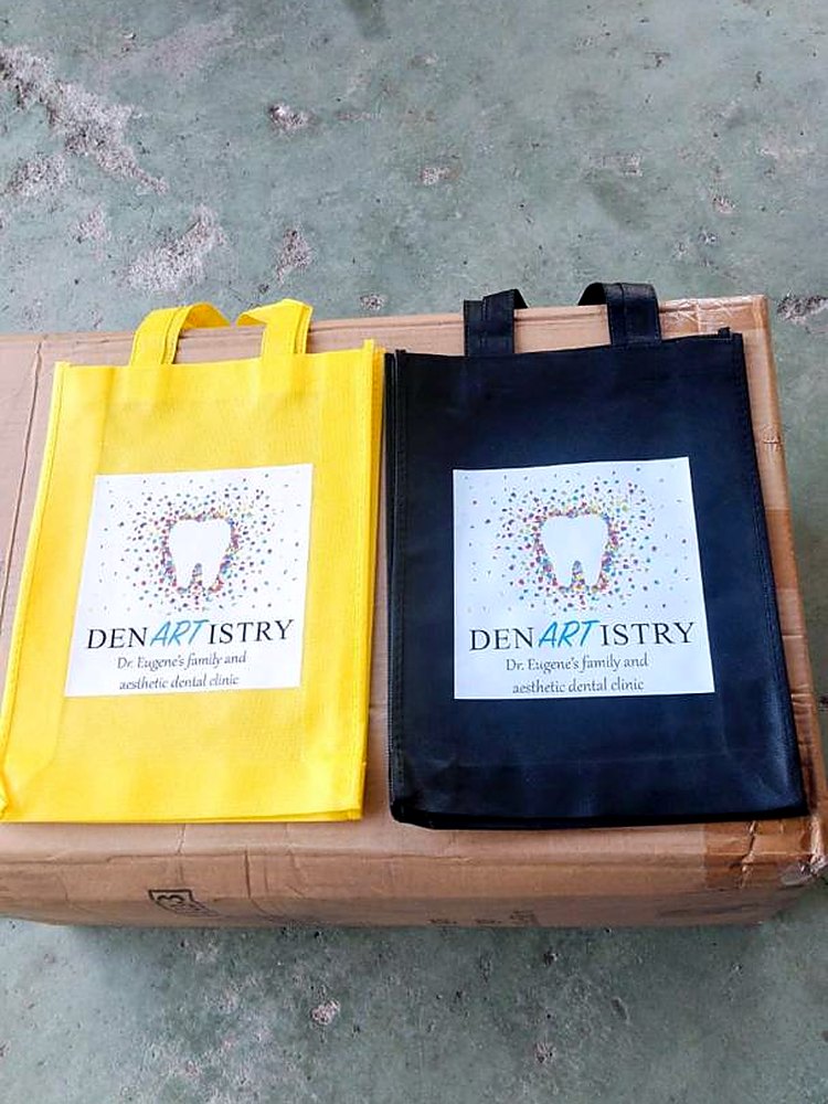 Custom printed bag for a client (dental totes)