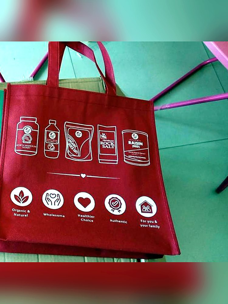Custom printed bag for a client (red tote wellness)